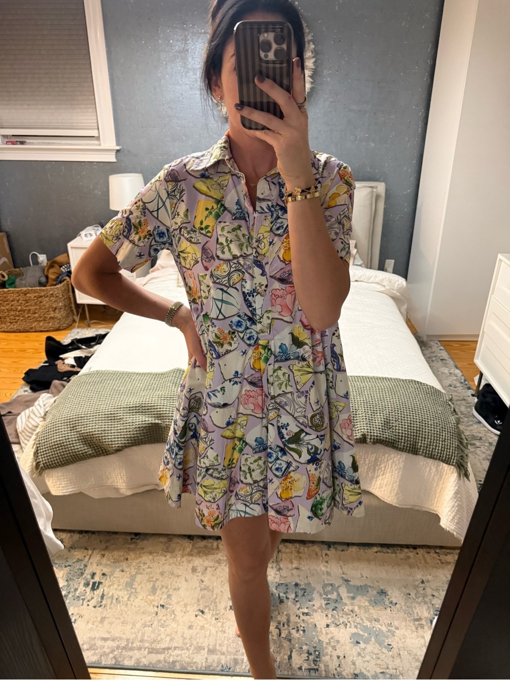 Girls' Pastel Butterfly Print Shirt Dress - Multi